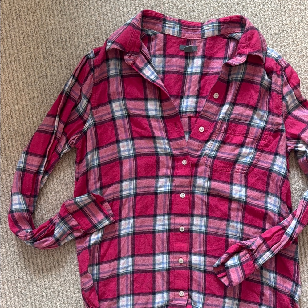 Aerie Pink Plaid Button Down Shirt